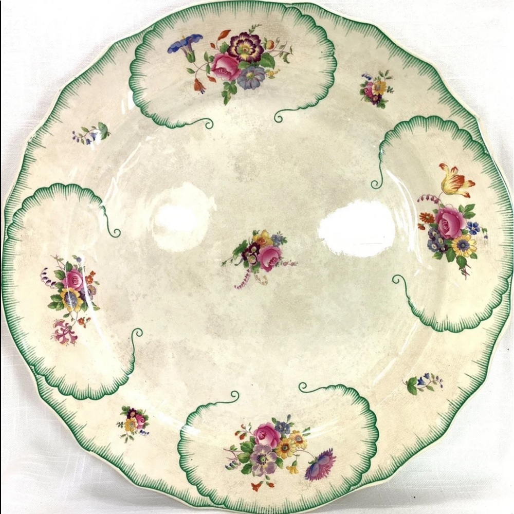 ⭐️Antique Royal Cauldon England Large Round Serving Platter Green Pink Floral